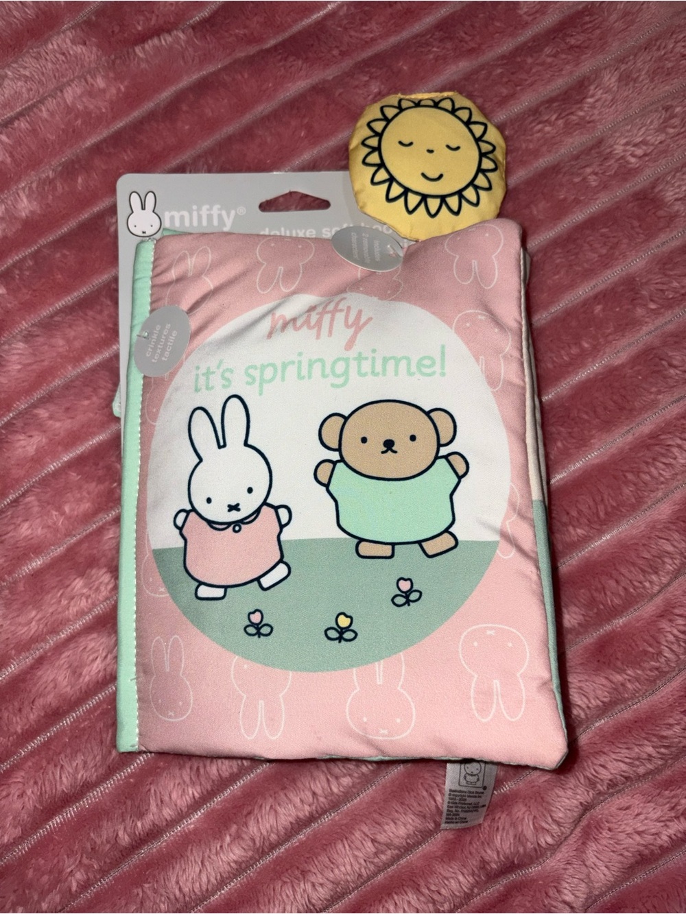 miffy Pastel Pink & Mint Plush Baby Cloth Book with Sun Rattle